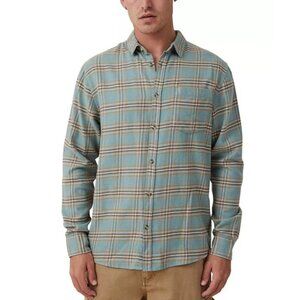 Cotton On Mens Camden Long Sleeve Shirt Grid Check, Green, Size M, NWT